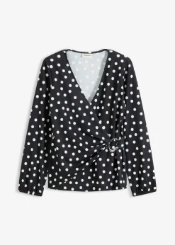 bonprix bonprix Camiseta de manga larga de punto estructurado negro - blanco topos Sale