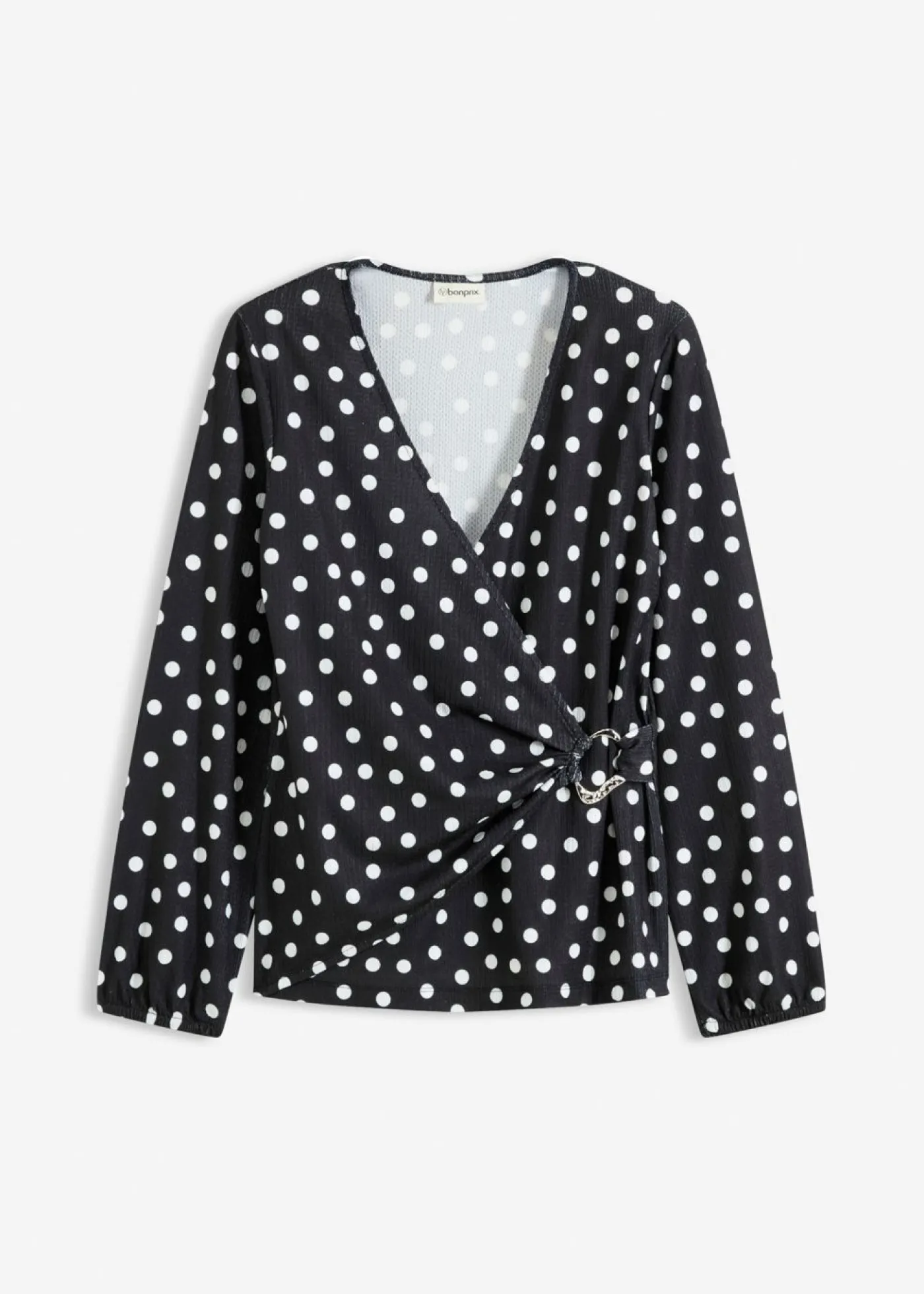 bonprix bonprix Camiseta de manga larga de punto estructurado negro - blanco topos Sale