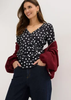 bonprix bonprix Camiseta de manga larga de punto estructurado negro - blanco topos Sale