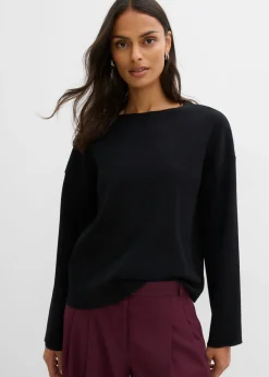 bonprix bonprix Camiseta de manga larga de canalé Negro New