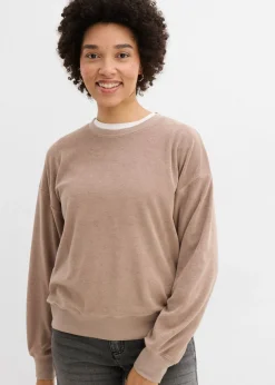 bonprix bonprix Camiseta de manga larga de felpa Marrón grisáceo Outlet