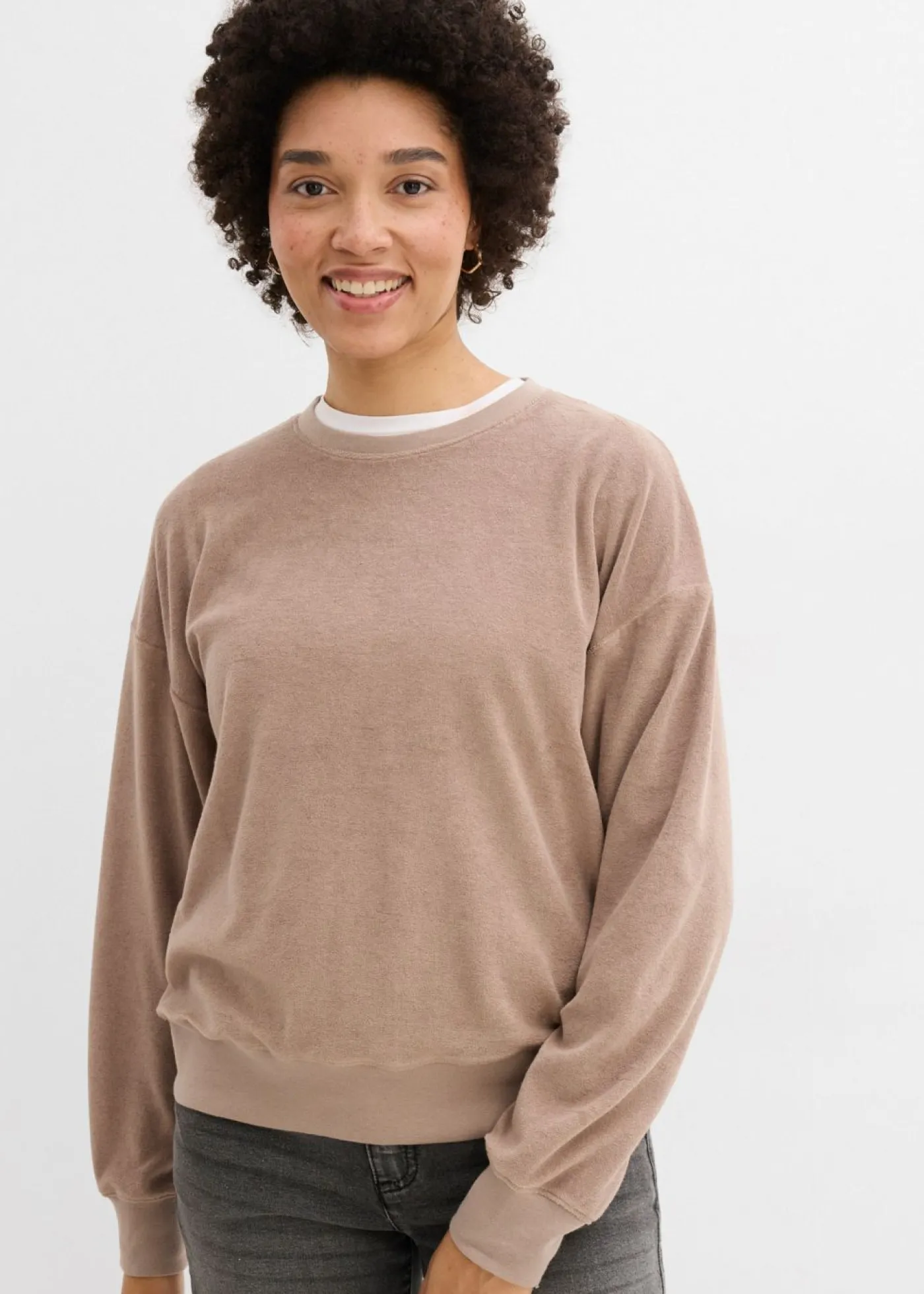 bonprix bonprix Camiseta de manga larga de felpa Marrón grisáceo Outlet