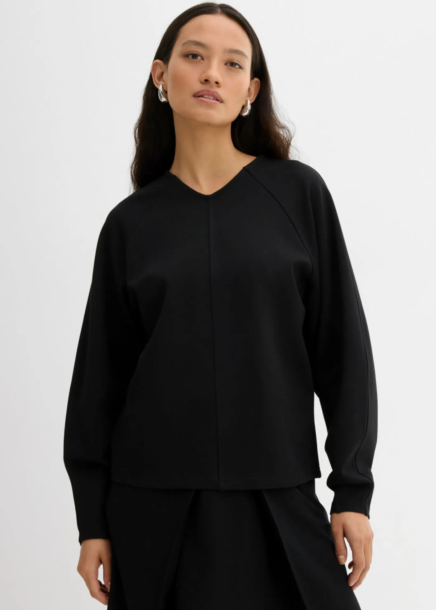 bonprix bonprix Camiseta de manga larga de cómodo Punto di Roma Negro Clearance