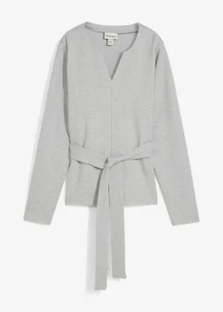 bonprix bonprix Camiseta de manga larga de mezcla de viscosa con cinta ancha para atar gris claro jaspeado moteado Best