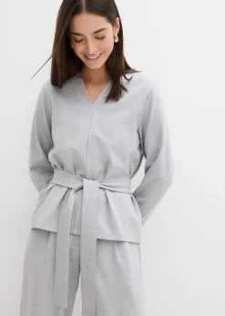 bonprix bonprix Camiseta de manga larga de mezcla de viscosa con cinta ancha para atar gris claro jaspeado moteado Best