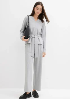 bonprix bonprix Camiseta de manga larga de mezcla de viscosa con cinta ancha para atar gris claro jaspeado moteado Best