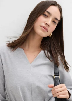 bonprix bonprix Camiseta de manga larga de mezcla de viscosa con cinta ancha para atar gris claro jaspeado moteado Best