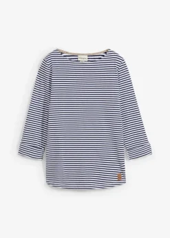 bonprix bonprix Camiseta de manga larga de algodón puro Azul marino-blanco de rayas Online