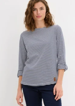 bonprix bonprix Camiseta de manga larga de algodón puro Azul marino-blanco de rayas Online