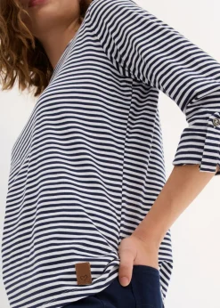 bonprix bonprix Camiseta de manga larga de algodón puro Azul marino-blanco de rayas Online