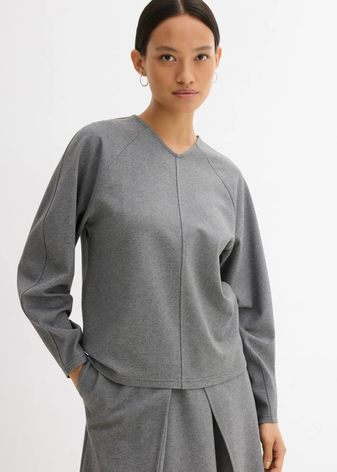 bonprix bonprix Camiseta de manga larga de cómodo Punto di Roma Gris jaspeado Clearance
