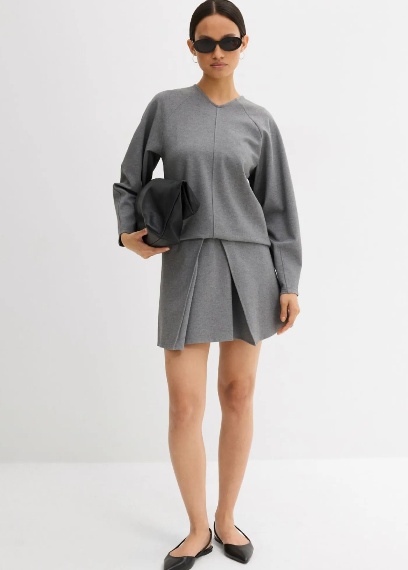 bonprix bonprix Camiseta de manga larga de cómodo Punto di Roma Gris jaspeado Clearance