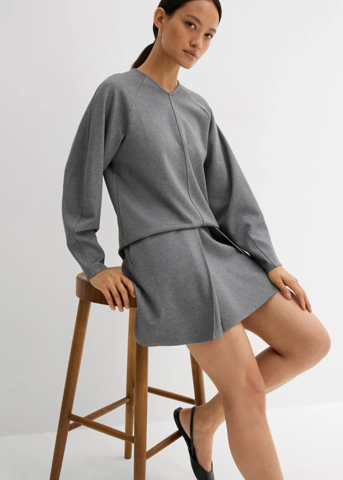 bonprix bonprix Camiseta de manga larga de cómodo Punto di Roma Gris jaspeado Clearance
