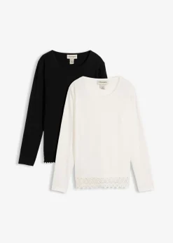 bonprix bonprix Camiseta de manga larga de algodón puro (2 unidades) Negro-blanco lana Discount