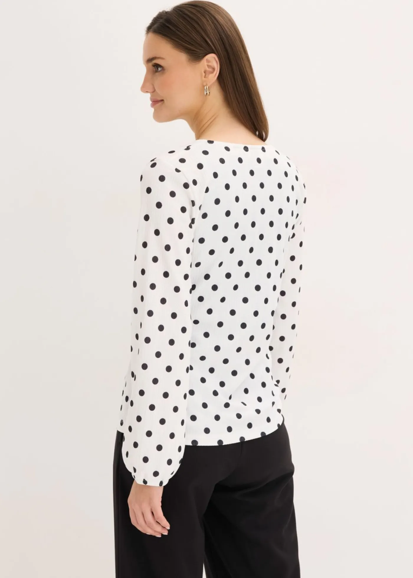 bonprix bonprix Camiseta de manga larga de punto estructurado blanco/negro topos Best