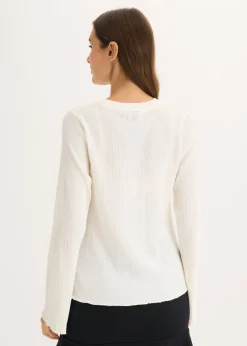 bonprix bonprix Camiseta de manga larga de crepé estructurado Blanco lana Hot
