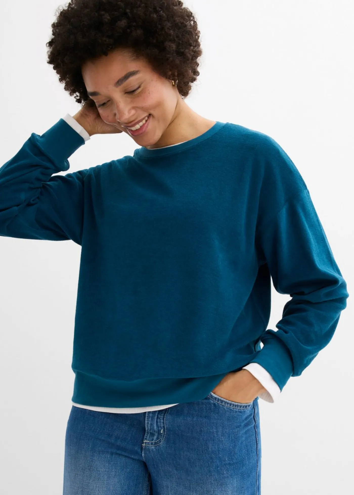 bonprix bonprix Camiseta de manga larga de felpa Petróleo azul New