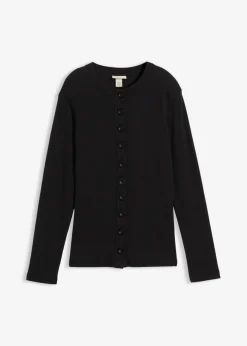 bonprix bonprix Camiseta de manga larga de canalé de algodón puro Negro