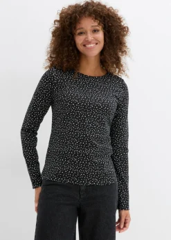 bonprix bonprix Camiseta de manga larga (2 unidades) de mezcla de algodón y elastano Negro-blanco lana Discount