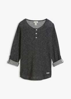 bonprix bonprix Camiseta de mezcla de algodón con manga larga y botones Antracita jaspeado New