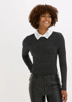 bonprix bonprix Camiseta de mezcla de algodón negro-plata moteado Sale