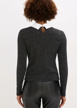 bonprix bonprix Camiseta de mezcla de algodón negro-plata moteado Sale