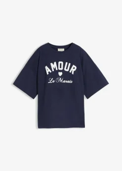 bonprix bonprix Camiseta de mezcla de algodón elástico Azul marino-blanco Online