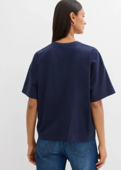 bonprix bonprix Camiseta de mezcla de algodón elástico Azul marino-blanco Online