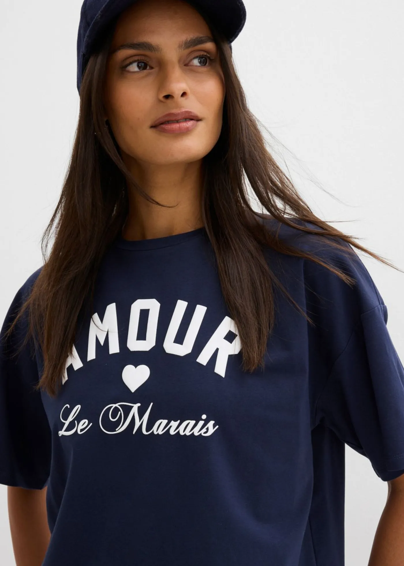 bonprix bonprix Camiseta de mezcla de algodón elástico Azul marino-blanco Online