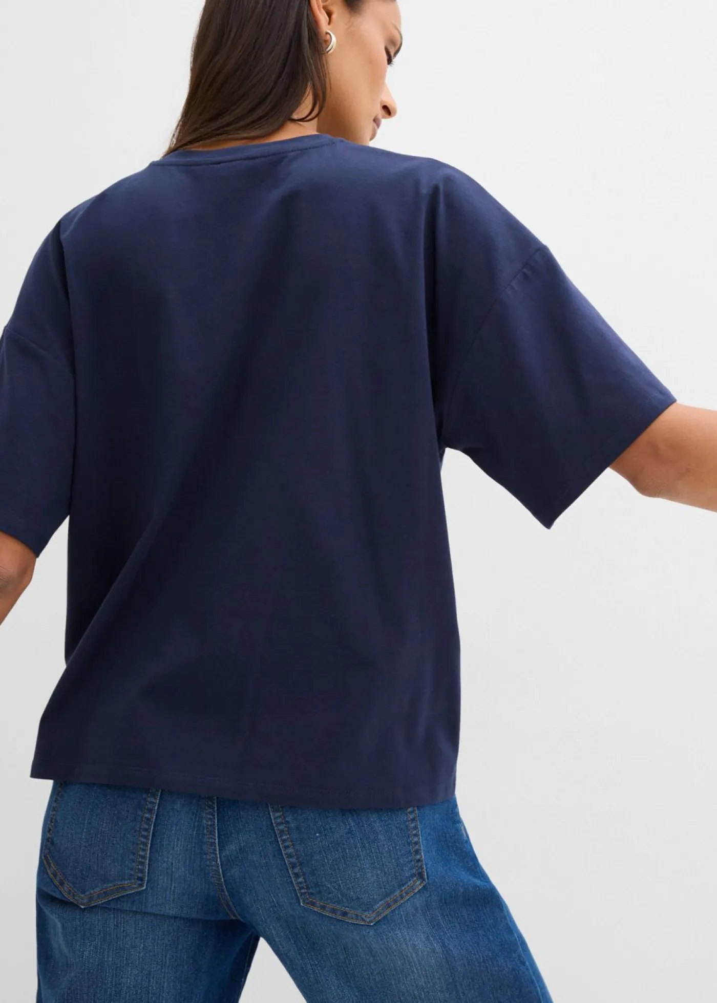 bonprix bonprix Camiseta de mezcla de algodón elástico Azul marino-blanco Online