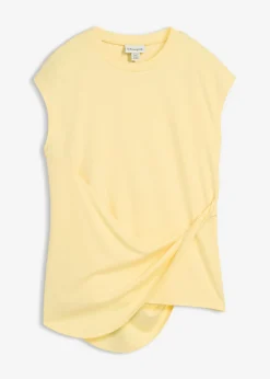 bonprix bonprix Camiseta de mezcla de viscosa con dobladillo asimétrico Amarillo claro Outlet