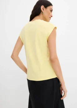 bonprix bonprix Camiseta de mezcla de viscosa con dobladillo asimétrico Amarillo claro Outlet