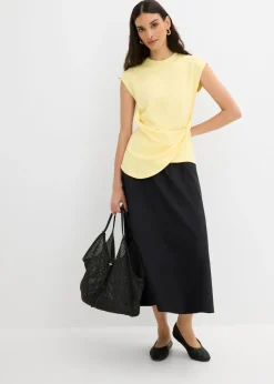 bonprix bonprix Camiseta de mezcla de viscosa con dobladillo asimétrico Amarillo claro Outlet