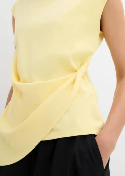bonprix bonprix Camiseta de mezcla de viscosa con dobladillo asimétrico Amarillo claro Outlet