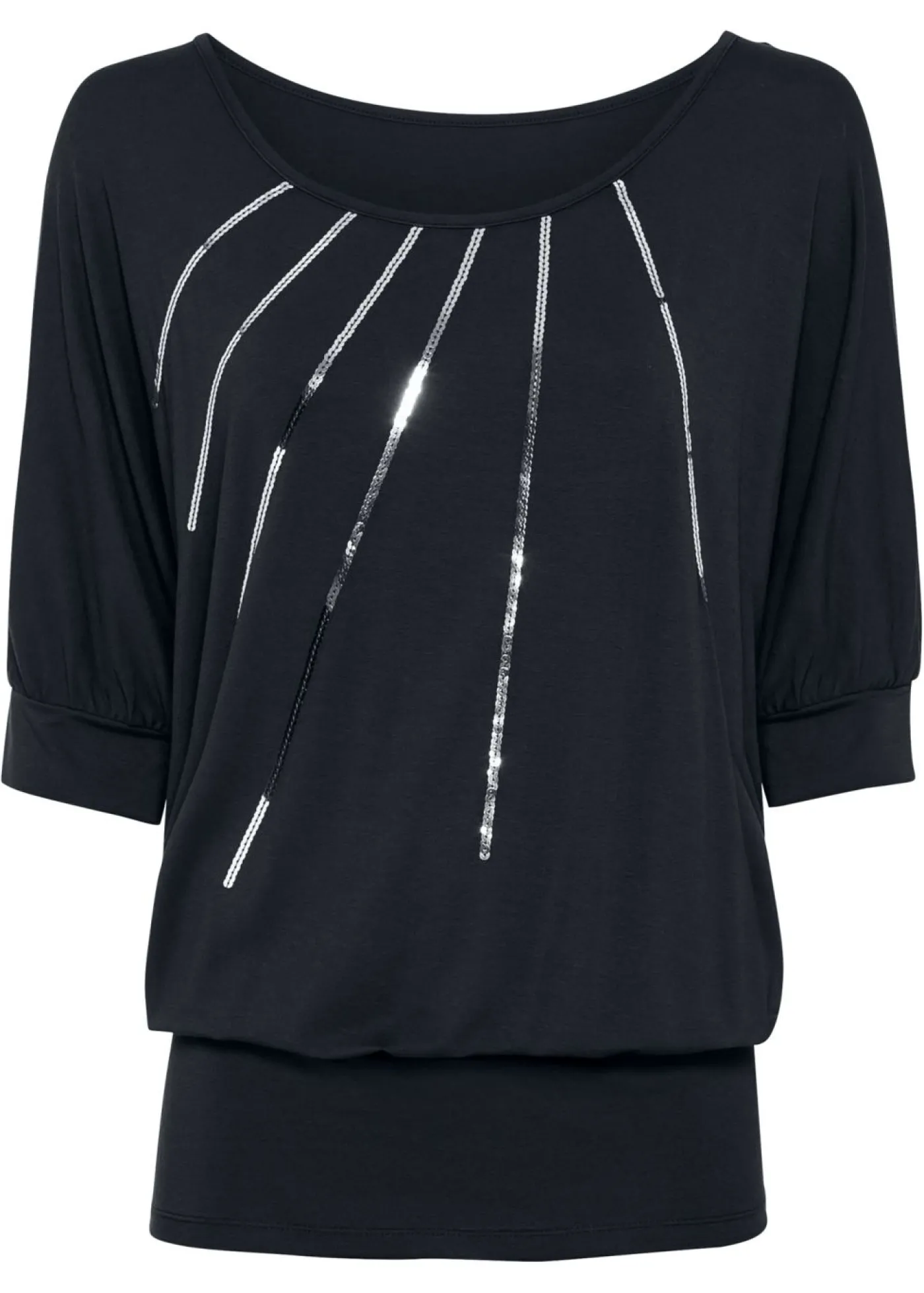 bonprix bonprix Camiseta de mezcla de viscosa fluida Negro metalizado Online