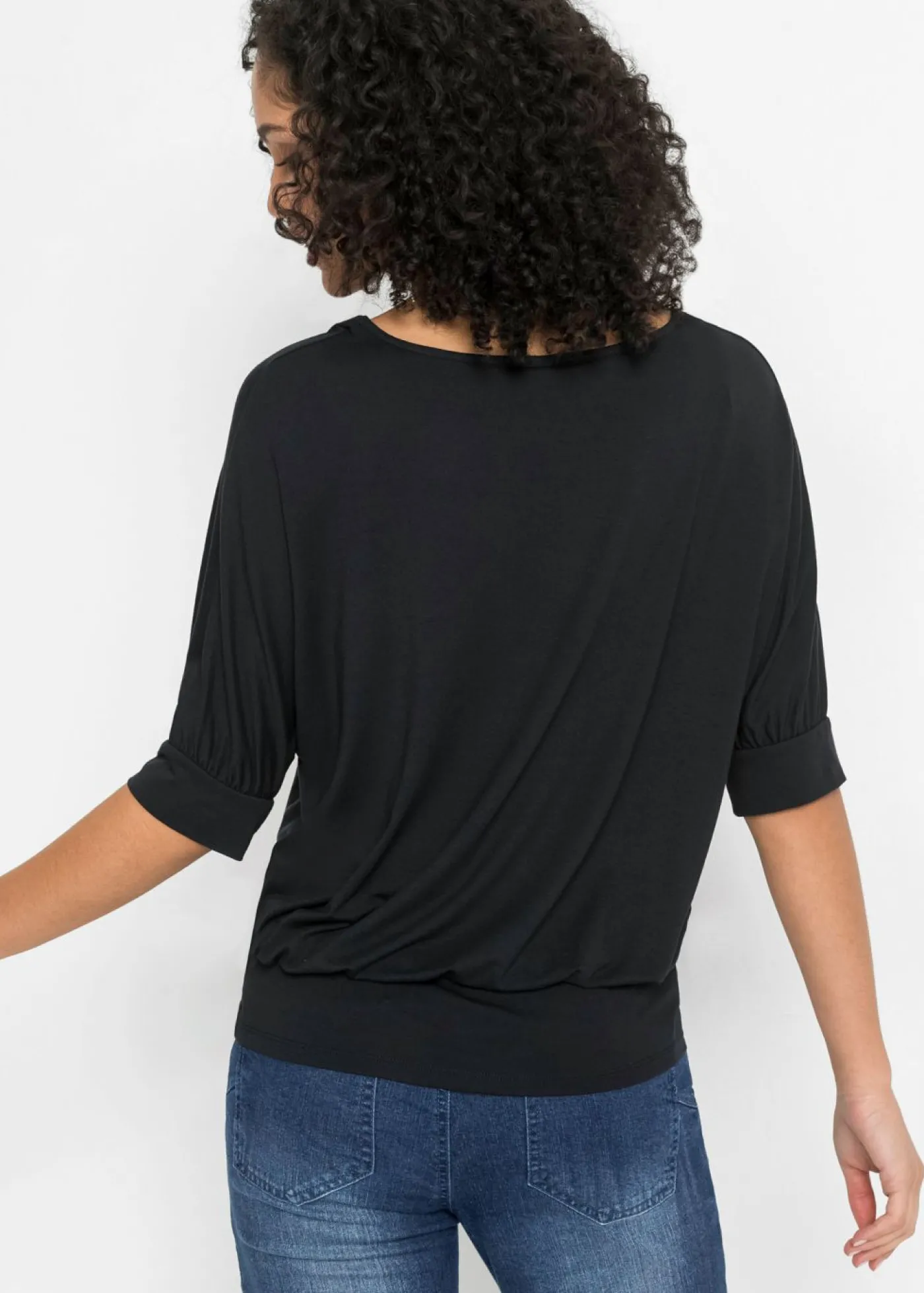 bonprix bonprix Camiseta de mezcla de viscosa fluida Negro metalizado Online