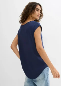 bonprix bonprix Camiseta de mezcla de viscosa fluida con dobladillo asimétrico Gris claro jaspeado-blanco Hot