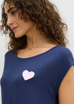 bonprix bonprix Camiseta de mezcla de viscosa fluida con dobladillo asimétrico Gris claro jaspeado-blanco Hot