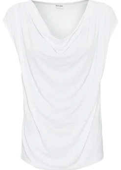 bonprix bonprix Camiseta de mezcla de viscosa con escote en cascada Blanco Hot