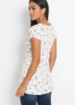 bonprix bonprix Camiseta de mezcla de viscosa Blanco de flores Discount