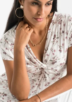bonprix bonprix Camiseta de mezcla de viscosa Blanco de flores Discount