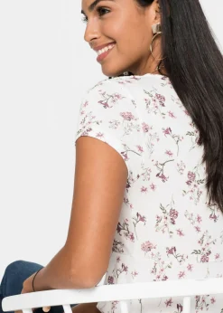 bonprix bonprix Camiseta de mezcla de viscosa Blanco de flores Discount