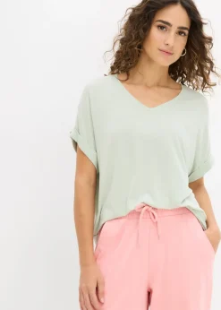 bonprix bonprix Camiseta de mezcla de viscosa fluida Verde pastel Outlet