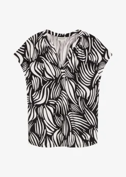 bonprix bonprix Camiseta de mezcla de viscosa suave con cuello henley Negro-blanco lana Hot