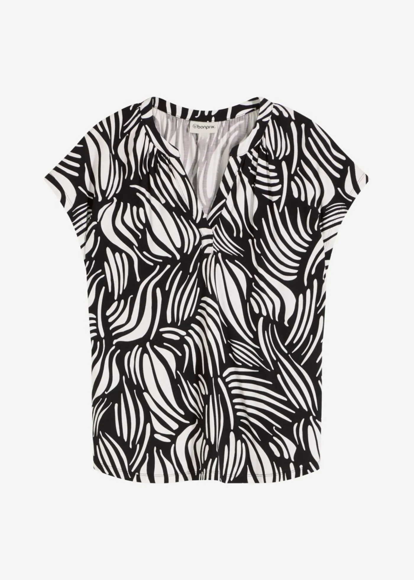 bonprix bonprix Camiseta de mezcla de viscosa suave con cuello henley Negro-blanco lana Hot