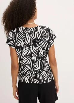bonprix bonprix Camiseta de mezcla de viscosa suave con cuello henley Negro-blanco lana Hot
