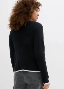 bonprix bonprix Camiseta de punto con dobladillo en contraste Negro-blanco Best