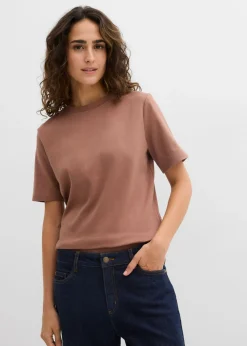 bonprix bonprix Camiseta de punto grueso de algodón orgánico puro (2 unidades) Marrón castaño-negro Discount