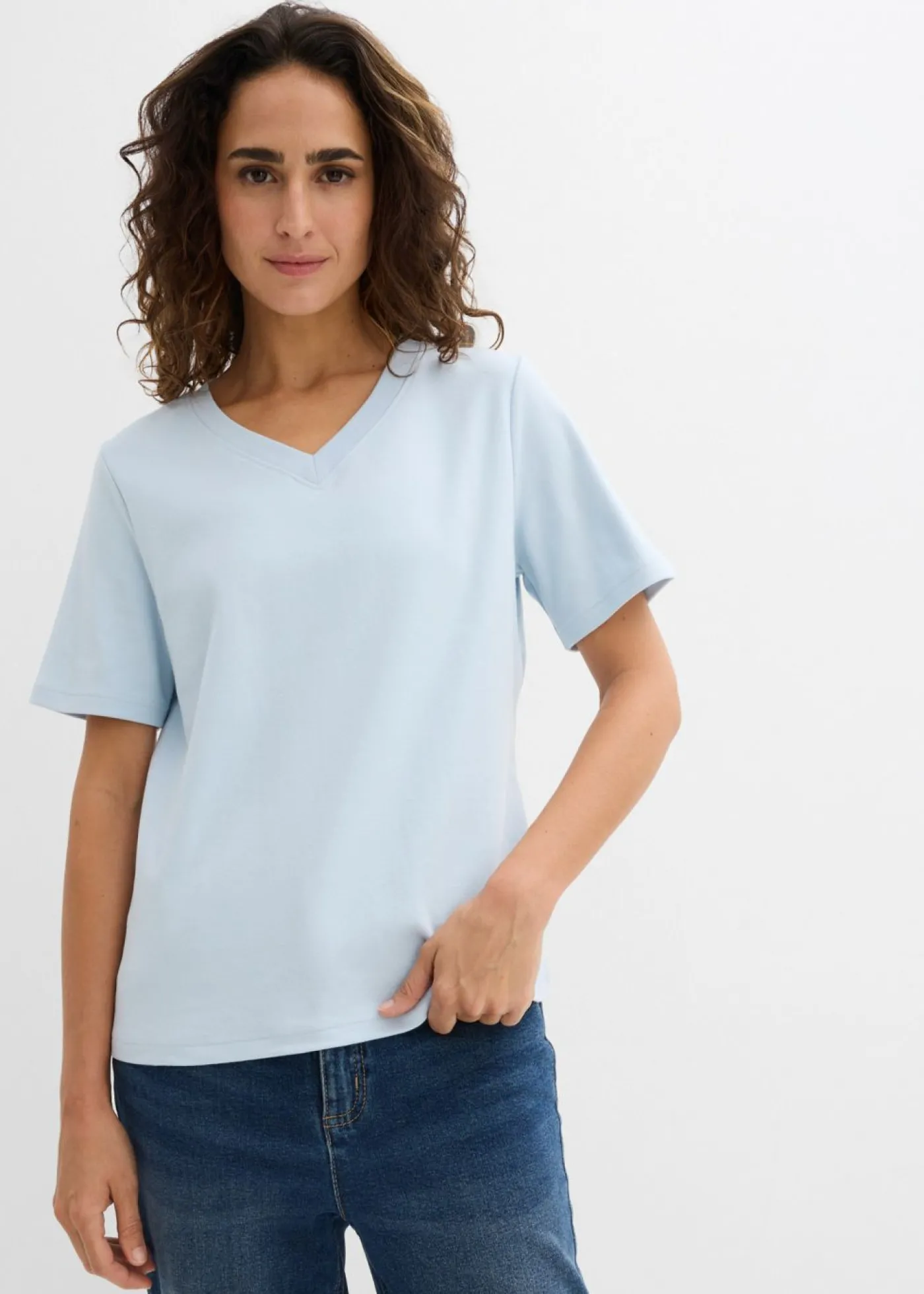 bonprix bonprix Camiseta de punto grueso de algodón orgánico puro (2 unidades) azul pálido-azul marino New