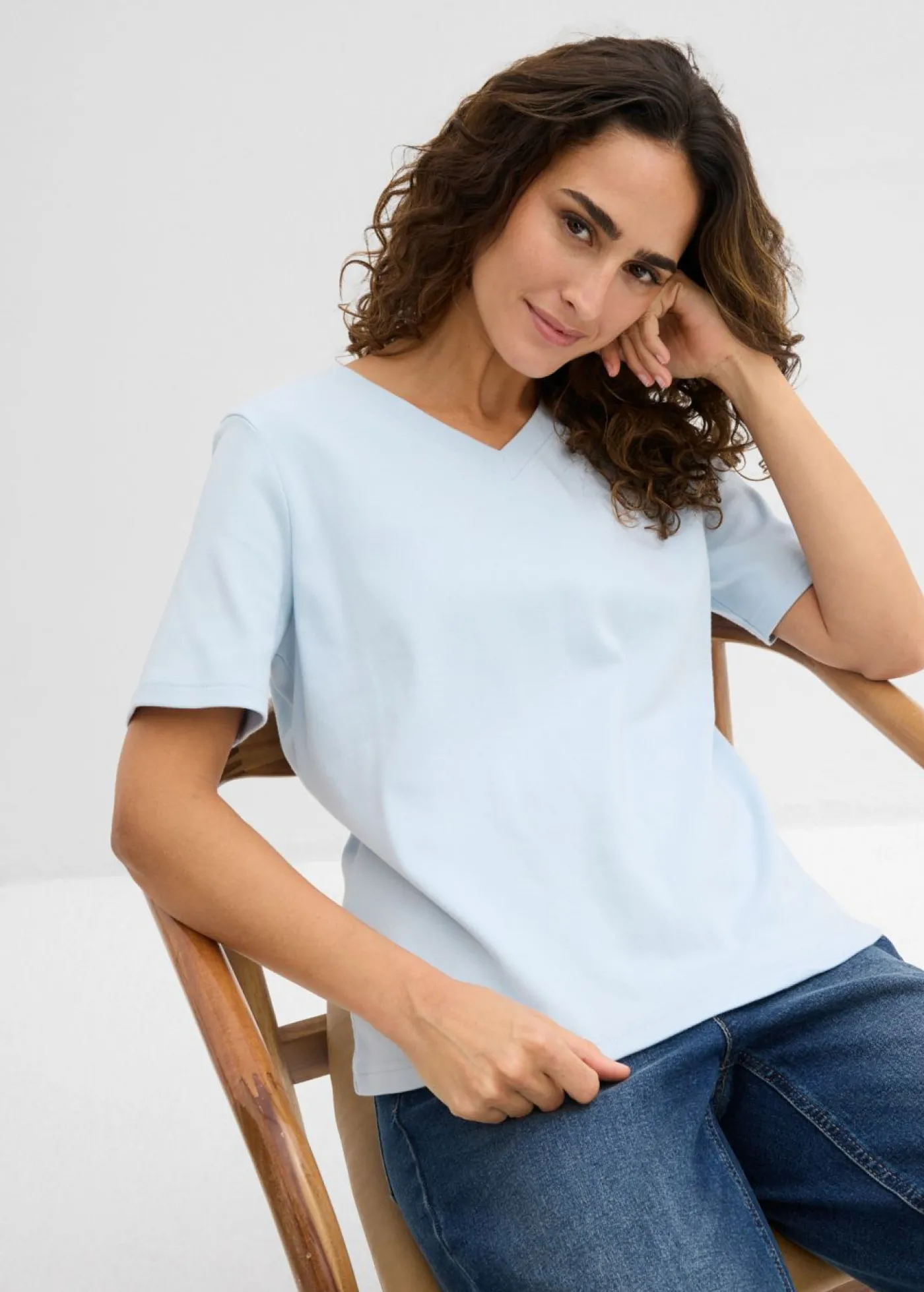 bonprix bonprix Camiseta de punto grueso de algodón orgánico puro (2 unidades) azul pálido-azul marino New